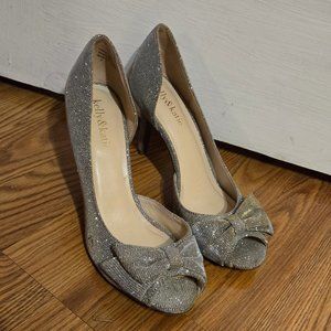 Kelly&Katie peep toe silver glitter high heel size 8 bow